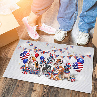 Patriotic Pups 4th Of July Outdoor Indoor Doormat - Fireworks Dogs Door Mat - Independence Day Gifts