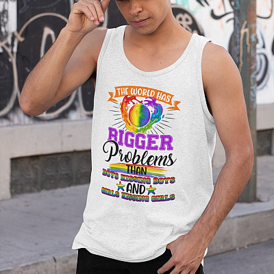 Alternative view of The World Has Bigger Problems Than Boys Kissing Boys And Girl Kissing Girl Tank Top Tee-Ladies Racerback Tank