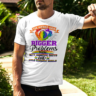 Alternative view of The World Has Bigger Problems Than Boys Kissing Boys And Girl Kissing Girl T-Shirt - V-Neck Shirt
