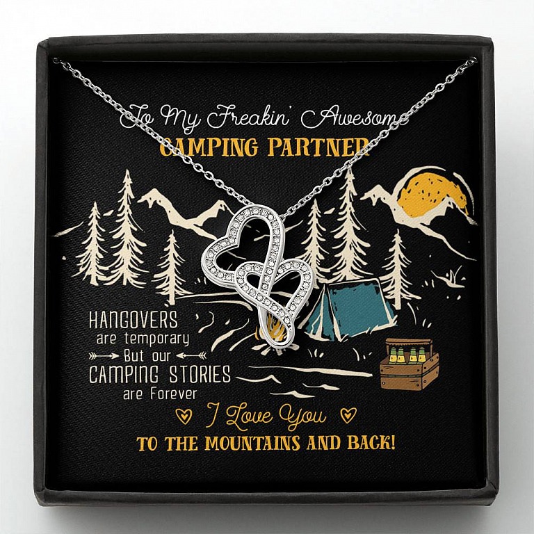 To My Freakin' Awesome Camping Partners Our Camping Stories Are Forever Double Hearts Necklace - Camper Gifts - Double Hearts Necklace