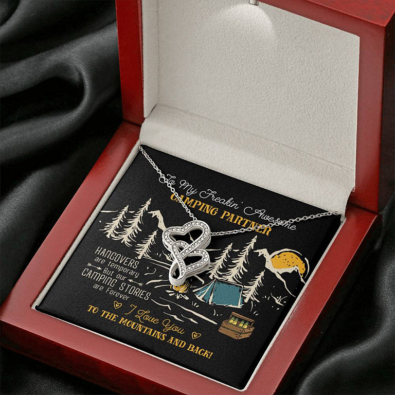 To My Freakin' Awesome Camping Partners Our Camping Stories Are Forever Double Hearts Necklace - Camper Gifts