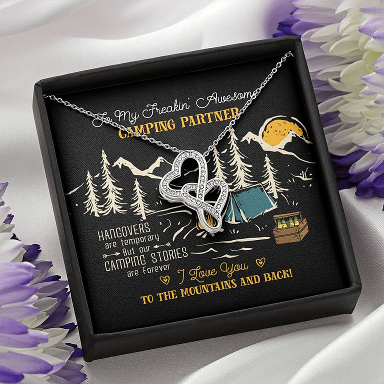 To My Freakin' Awesome Camping Partners Our Camping Stories Are Forever Double Hearts Necklace - Camper Gifts