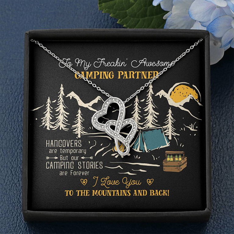 To My Freakin' Awesome Camping Partners Our Camping Stories Are Forever Double Hearts Necklace - Camper Gifts