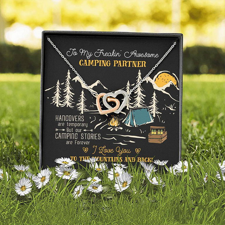 To My Freakin' Awesome Camping Partners Our Camping Stories Are Forever Interlocking Hearts Pendant Necklace