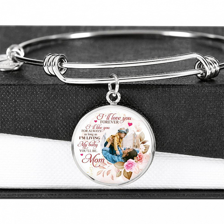 Personalized Photo I'll Love You Forever I'll Like You for Always From Mom Circle Pendant Necklace