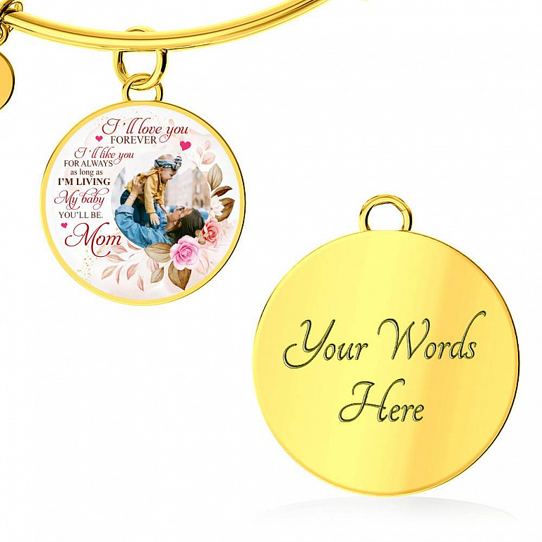 Personalized Photo I'll Love You Forever I'll Like You for Always From Mom Circle Pendant Necklace