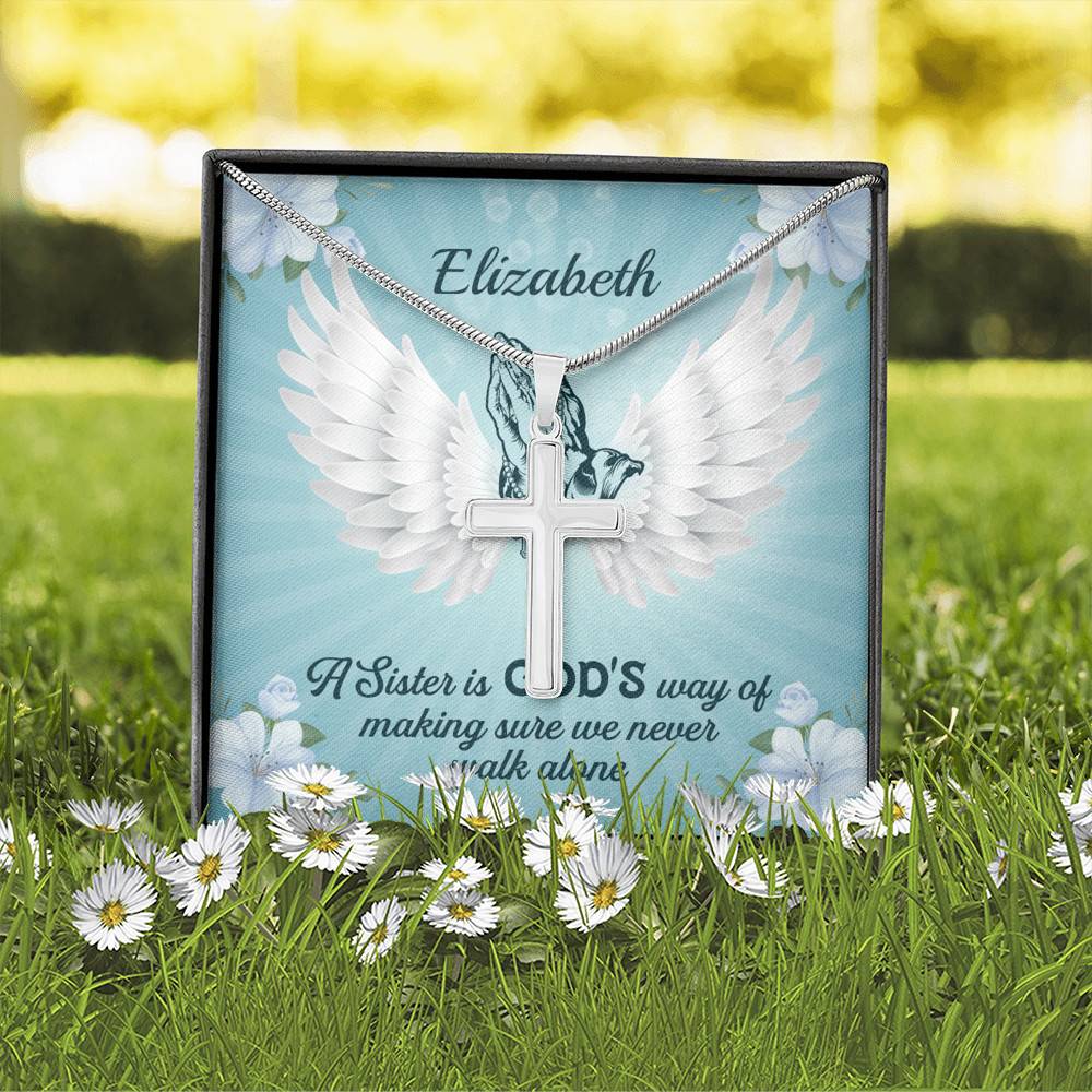 Personalized A Sister Is God's Way Of Making Sure We Never Walk Alone Artisan Crafted Cross Necklace Personalized A Sister Is God's Way Of Making Sure We Never Walk Alone Artisan Crafted Cross Necklace