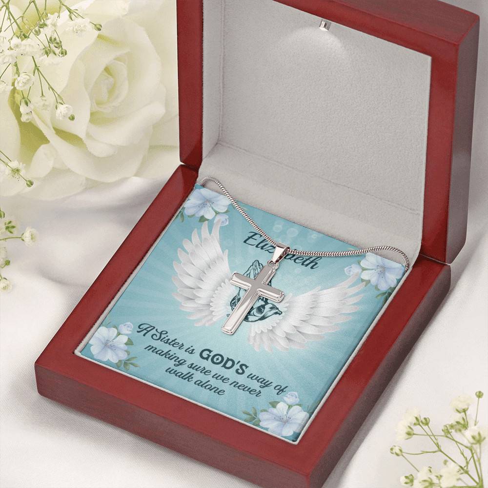 Personalized A Sister Is God's Way Of Making Sure We Never Walk Alone Artisan Crafted Cross Necklace Personalized A Sister Is God's Way Of Making Sure We Never Walk Alone Artisan Crafted Cross Necklace