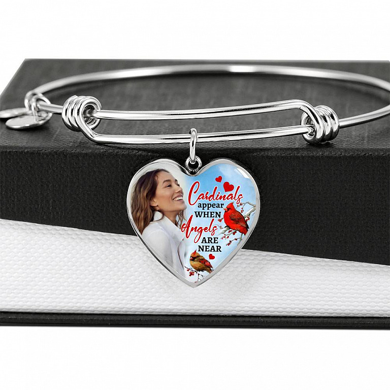Personalized Photo Cardinals Appear When Angels Are Near Heart Pendant Necklace