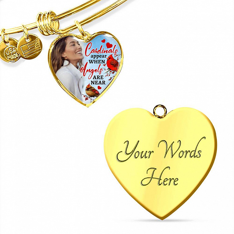 Personalized Photo Cardinals Appear When Angels Are Near Heart Pendant Necklace