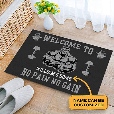 Personalized Welcome To The Gym No Pain No Gain House Doormat - Outdoor Indoor Doormat