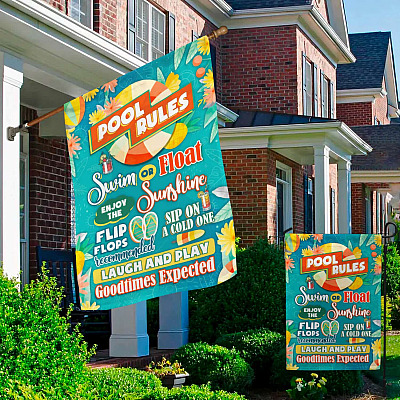 Alternative view of Pool Rules For Summer Season Garden Flag - Enjoy The Sunshine House Flag - Wall Flag