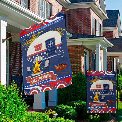 Alternative view of Summer Camping Garden Flag - Happy 4th Of July House Flag - Wall Flag