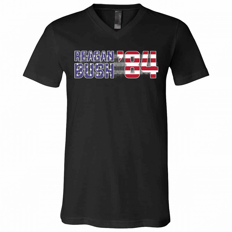 Reagan Bush '84 Republican T-Shirt, Black, V-Neck T-Shirt