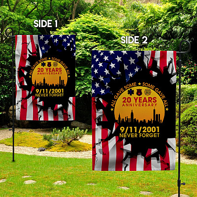 Alternative view of All Gave Some Some Gave All 20 Years Anniversary 9/11/2001 Never Forget Garden Flag - 9/11 Memorial House Flag