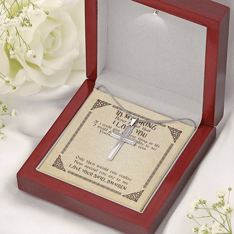 To My Viking Never Forget That I Love You Love Your Shieldmaiden Cross Pendant Necklace - Gift For Husband