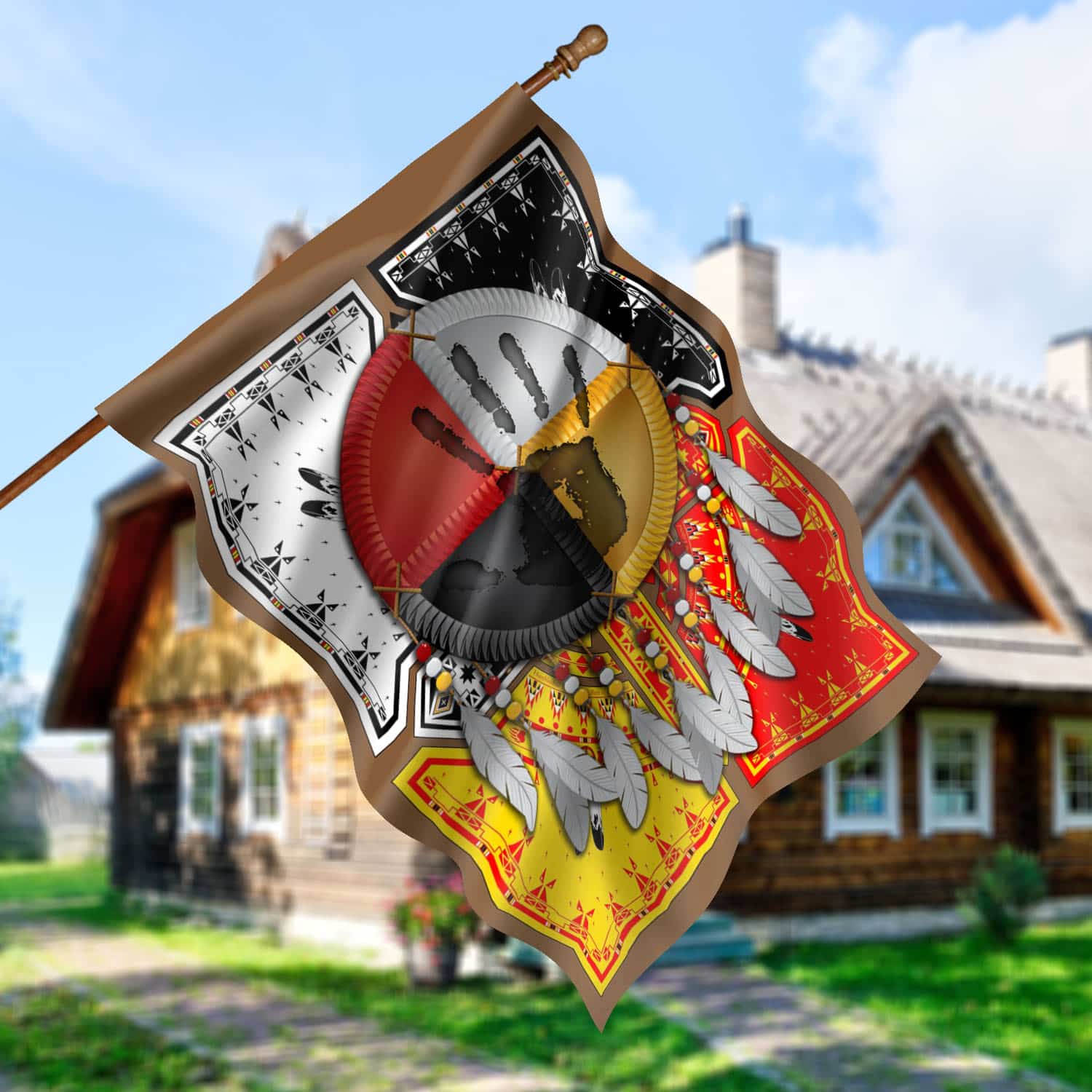 8UT. Native American Hand(5) House Flag Mockup 5