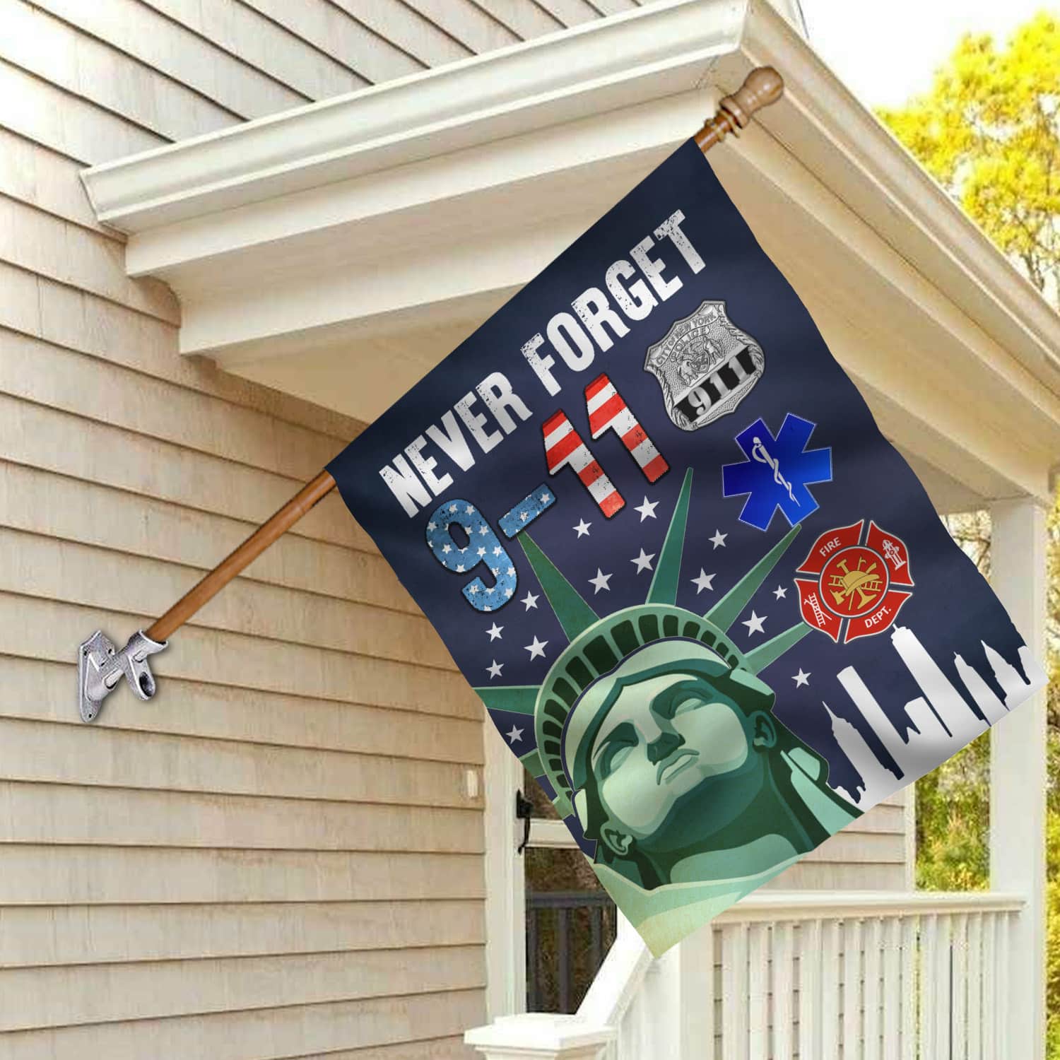 3KT. 9-11 Never Forget 30x40 House Flag Mockup 2