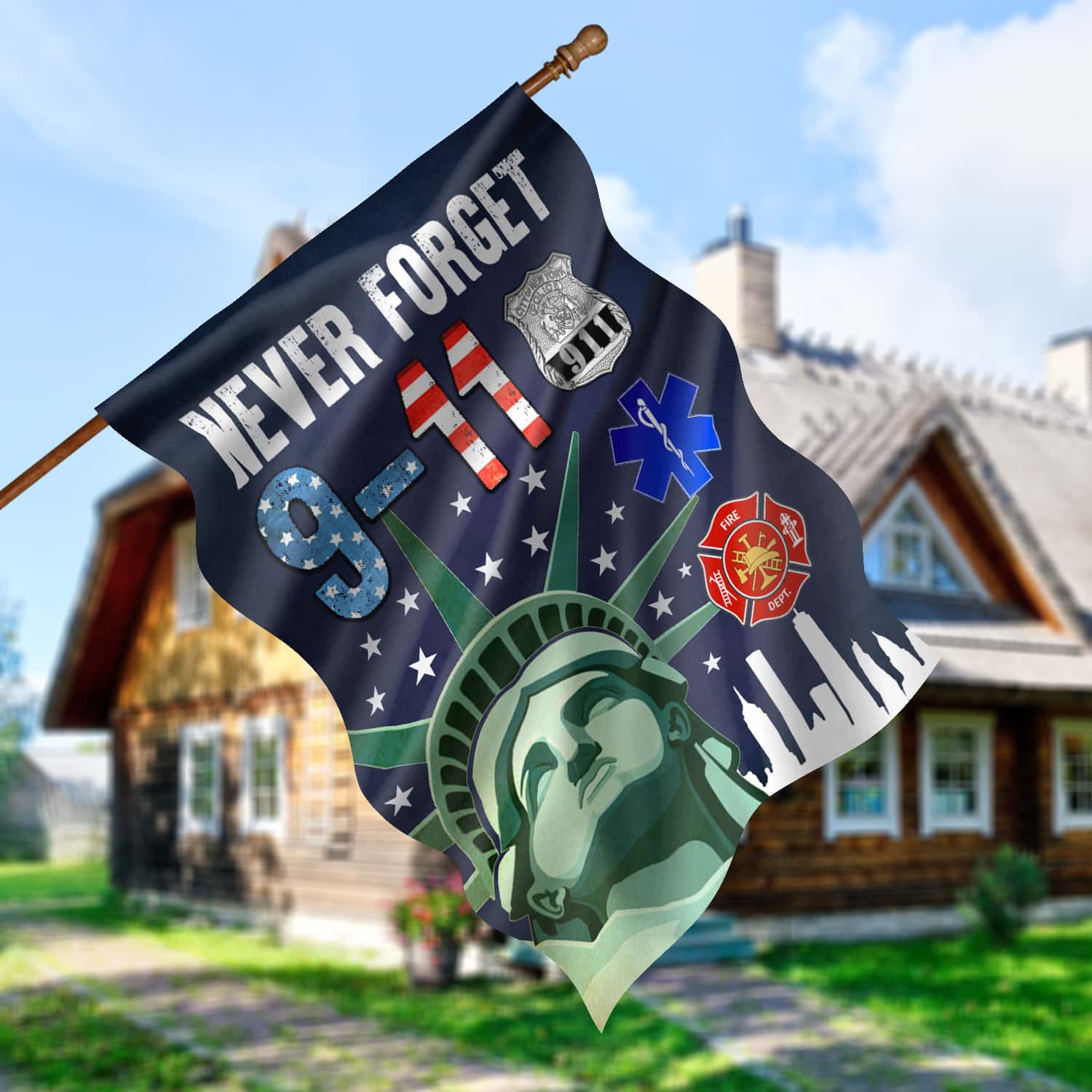 3KT. 9-11 Never Forget 30x40 House Flag Mockup 5