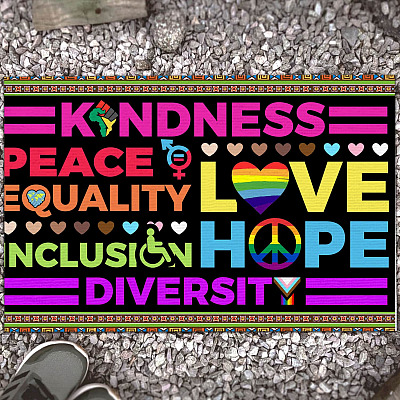 Alternative view of Kindness Peace Equality Love Inclusion Hope Diversity House Doormat - Outdoor Indoor Doormat