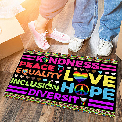 Kindness Peace Equality Love Inclusion Hope Diversity House Doormat - Outdoor Indoor Doormat