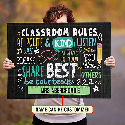 Personalized Classroom Rules  Gallery Wrapped Framed Canvas Prints - Unframed Poster - Home Decor Wall Art