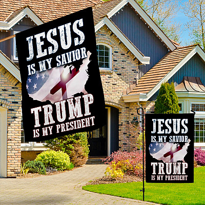 Alternative view of Jesus Is My Savior Trump Is My President Decorative Garden Flag - House Flag - Trump Supporter Flag