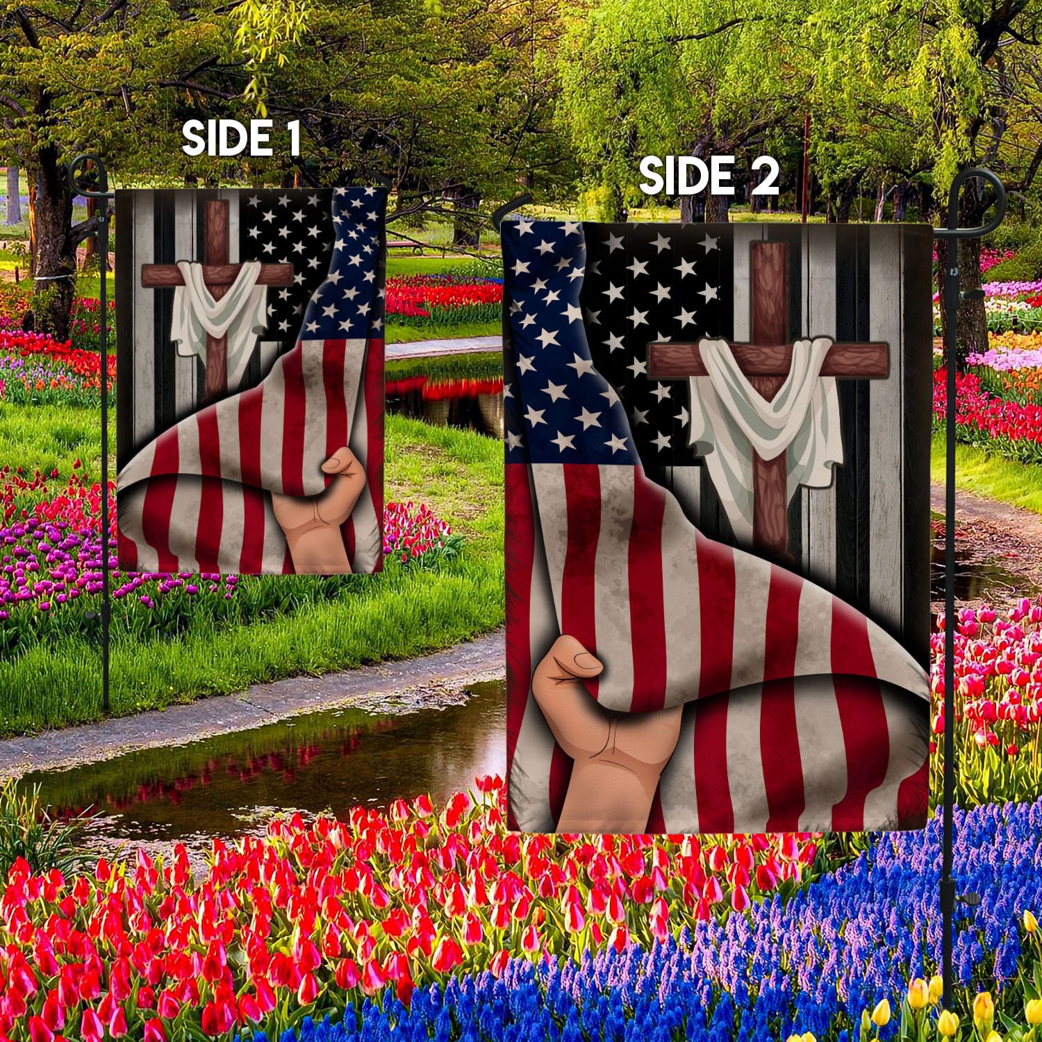 2O. Cross Behind-30x40 - s1 Garden Flag Mockup 2 Side-2