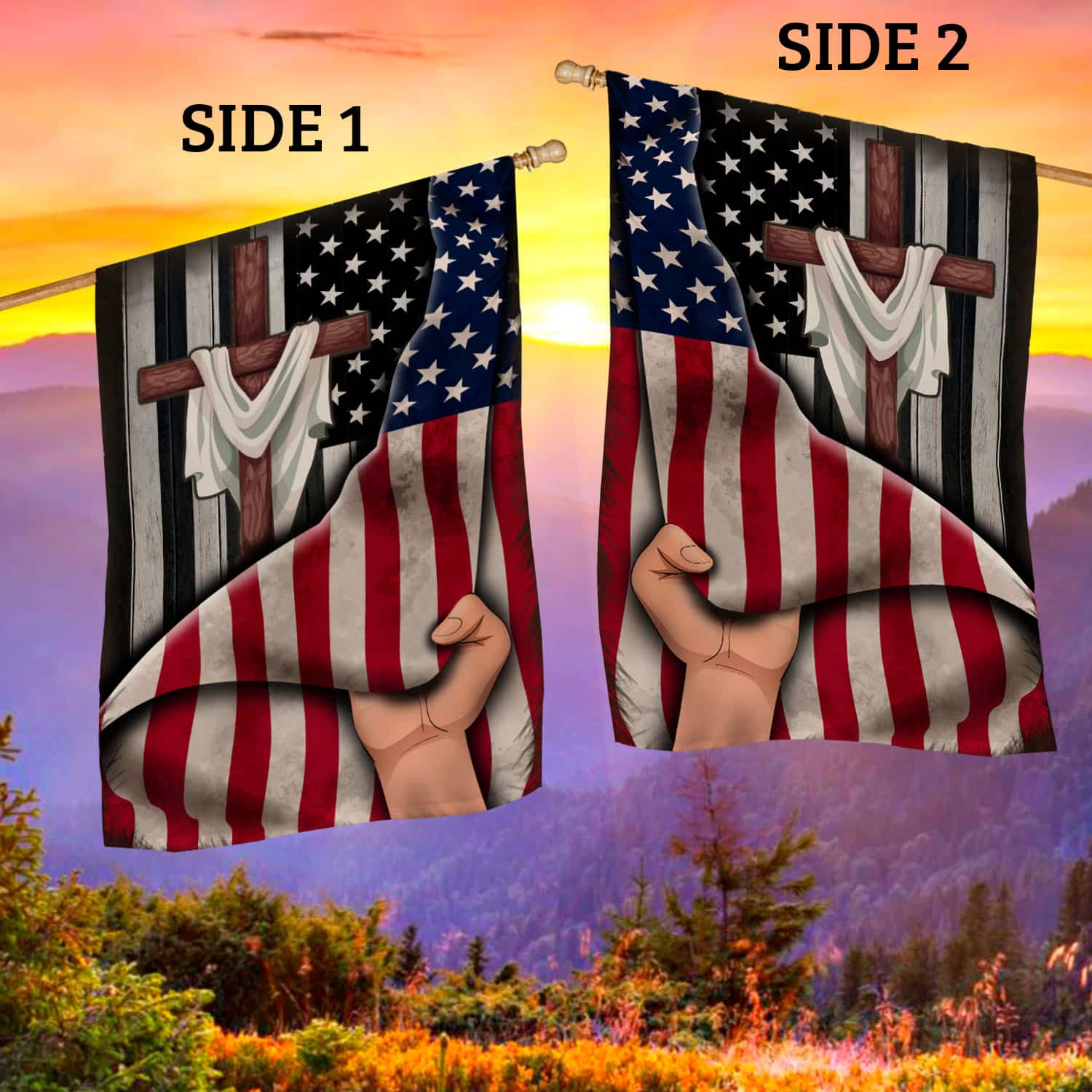 2O. Cross Behind-30x40 - s1 House Flag Mockup 2 Side