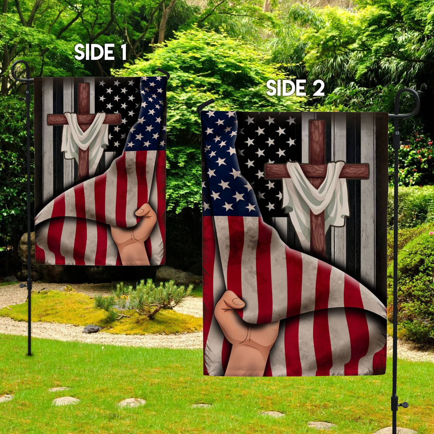 2O. Cross Behind-30x40 - s1 Garden Flag Mockup 2 Side