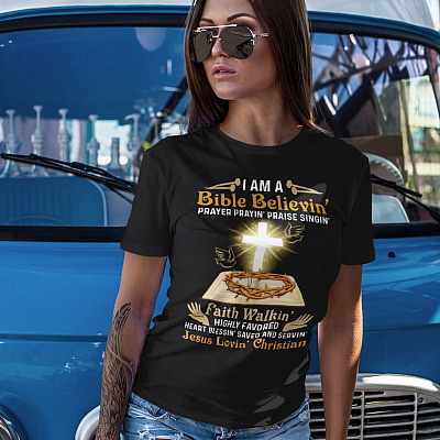 Alternative view of I Am A Bible Belevin' Prayer Jesus Lovin' Christian T-Shirt - V-Neck Shirt