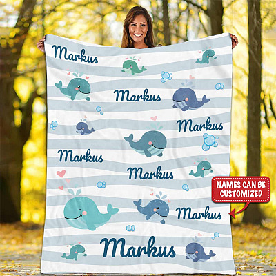 Alternative view of Personalized Whale Fleece Blanket - Mink Sherpa Blanket - Woven Blanket - Personalized Baby Blanket For Boys