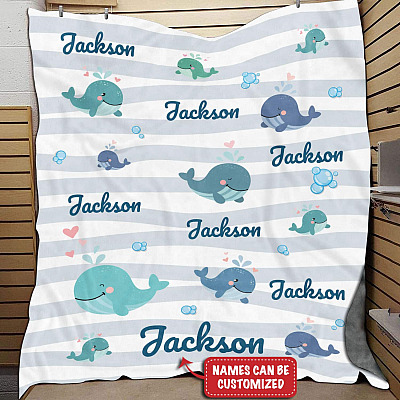 Personalized Whale Fleece Blanket - Mink Sherpa Blanket - Woven Blanket - Personalized Baby Blanket For Boys