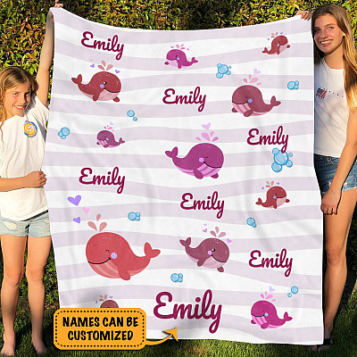 Personalized Whale Fleece Blanket - Mink Sherpa Blanket - Woven Blanket - Personalized Baby Blanket For Girls