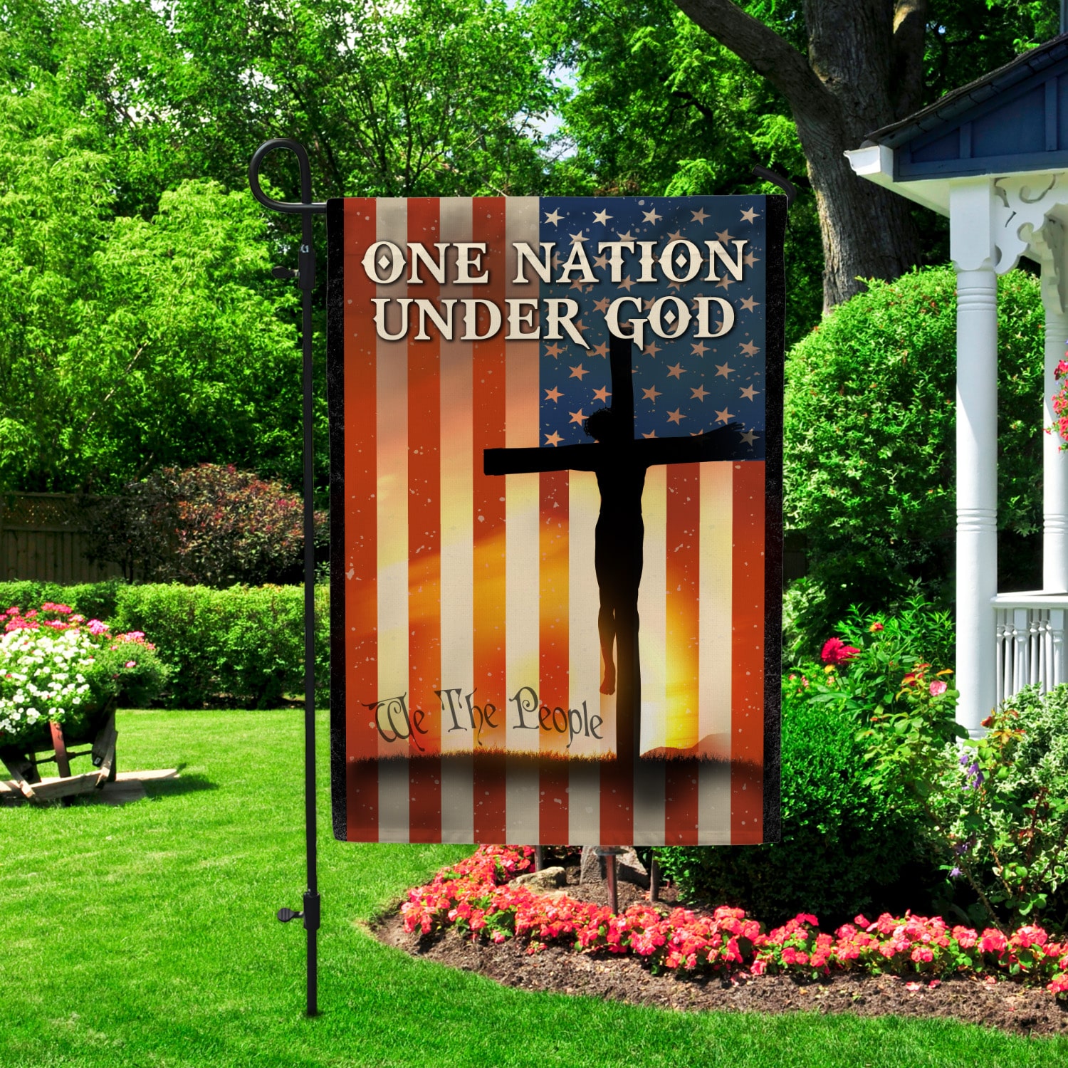 5. One Nation Under God1 Garden Flag Mockup 2
