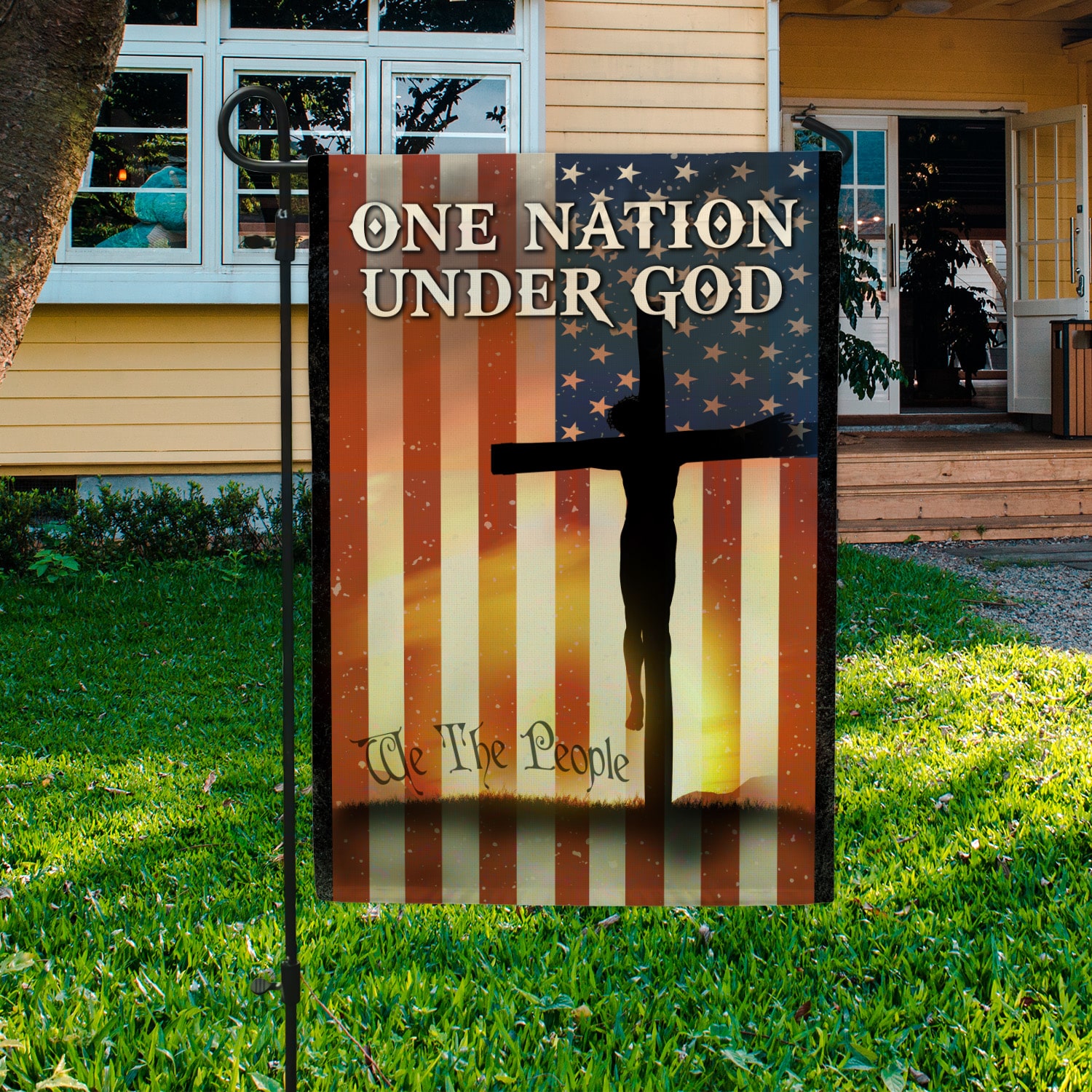 5. One Nation Under God1 Garden Flag Mockup 3