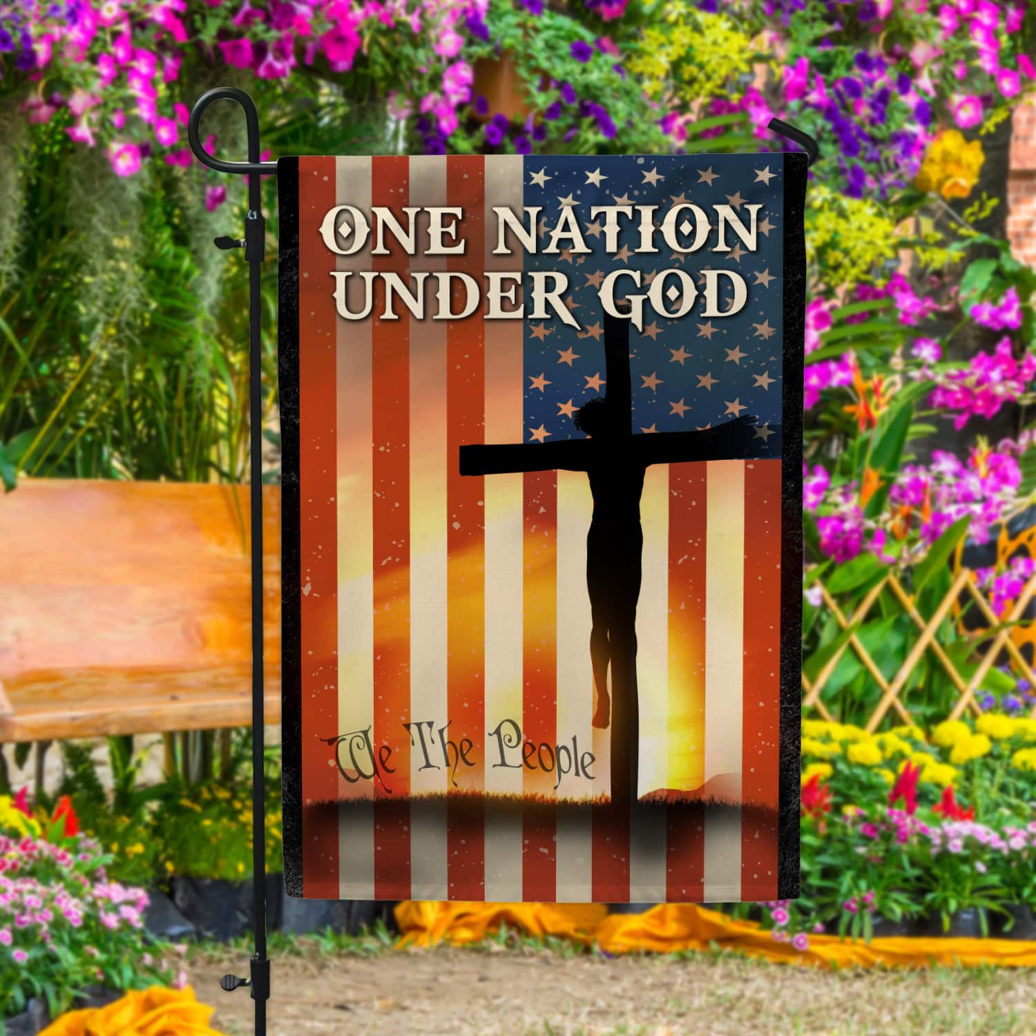 5. One Nation Under God1 Garden Flag Mockup 4