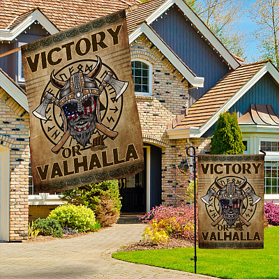 Alternative view of Viking Victory Or Valhalla Garden Flag - Until Valhalla House Flag - Norsemen Flag