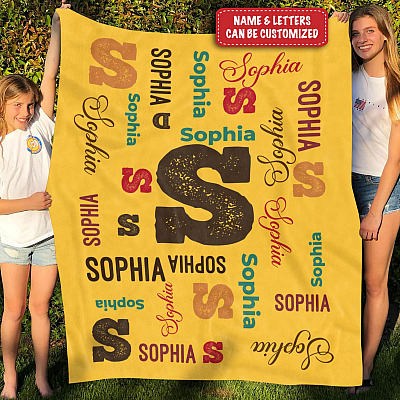 Personalized Repeating Your Name Blanket - Customized Fleece Blanket - Mink Blanket - Woven Blanket