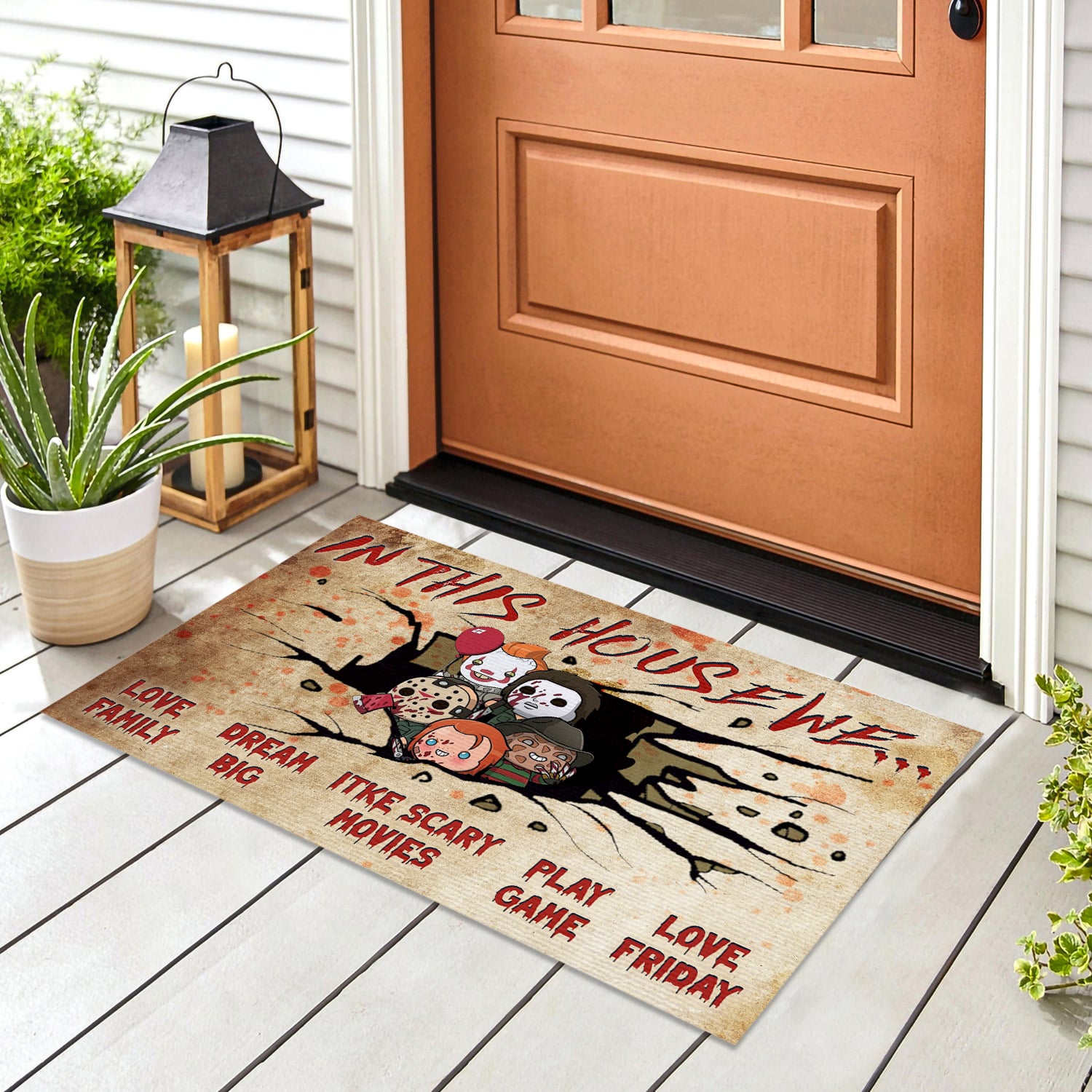 5KT. In This House We Halloween (6) Doormat mockup 8