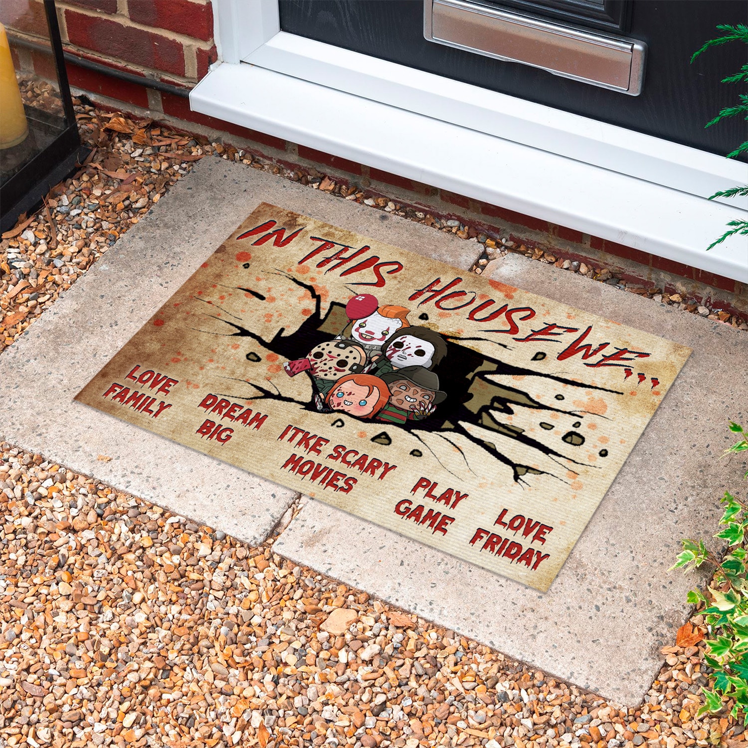 5KT. In This House We Halloween (6) Doormat mockup 10