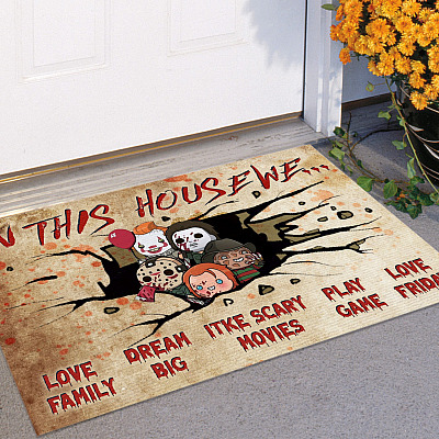 Alternative view of In This House We Love Family Dream Big Like Scary Movies Halloween Characters Outdoor Welcome House Doormat