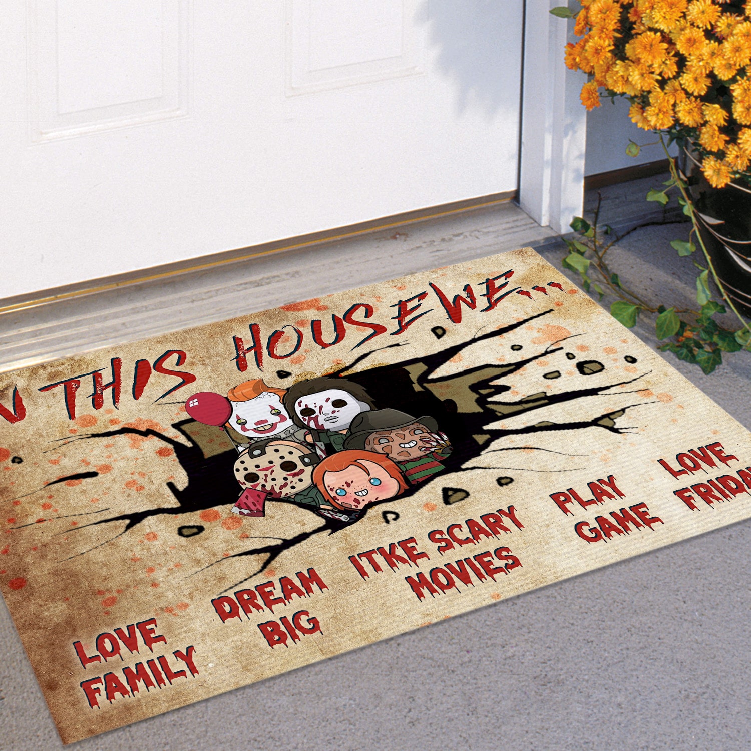 5KT. In This House We Halloween (6) Doormat mockup 11