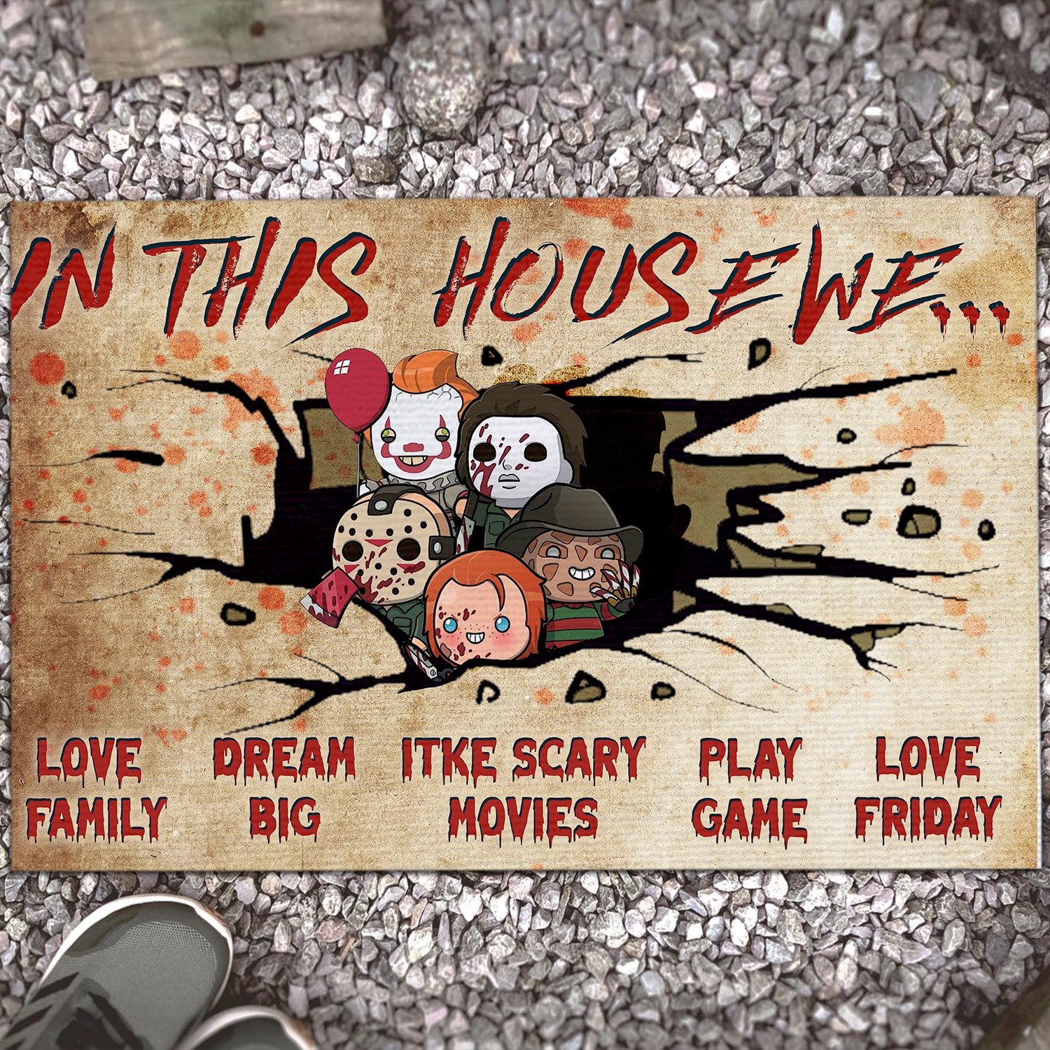 5KT. In This House We Halloween (6) Doormat mockup 13