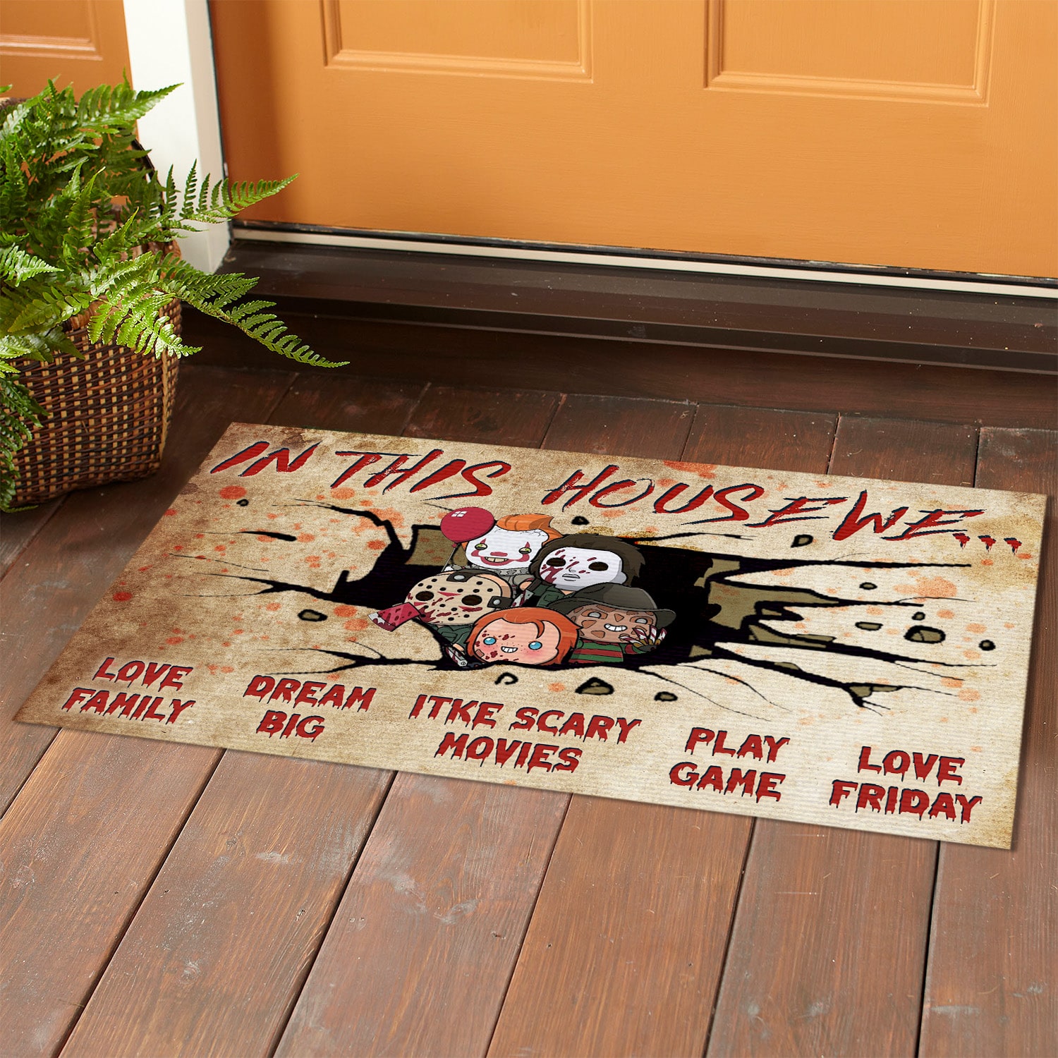 5KT. In This House We Halloween (6) Doormat mockup 1