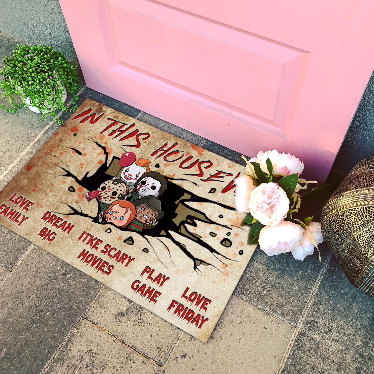 5KT. In This House We Halloween (6) Doormat mockup 4