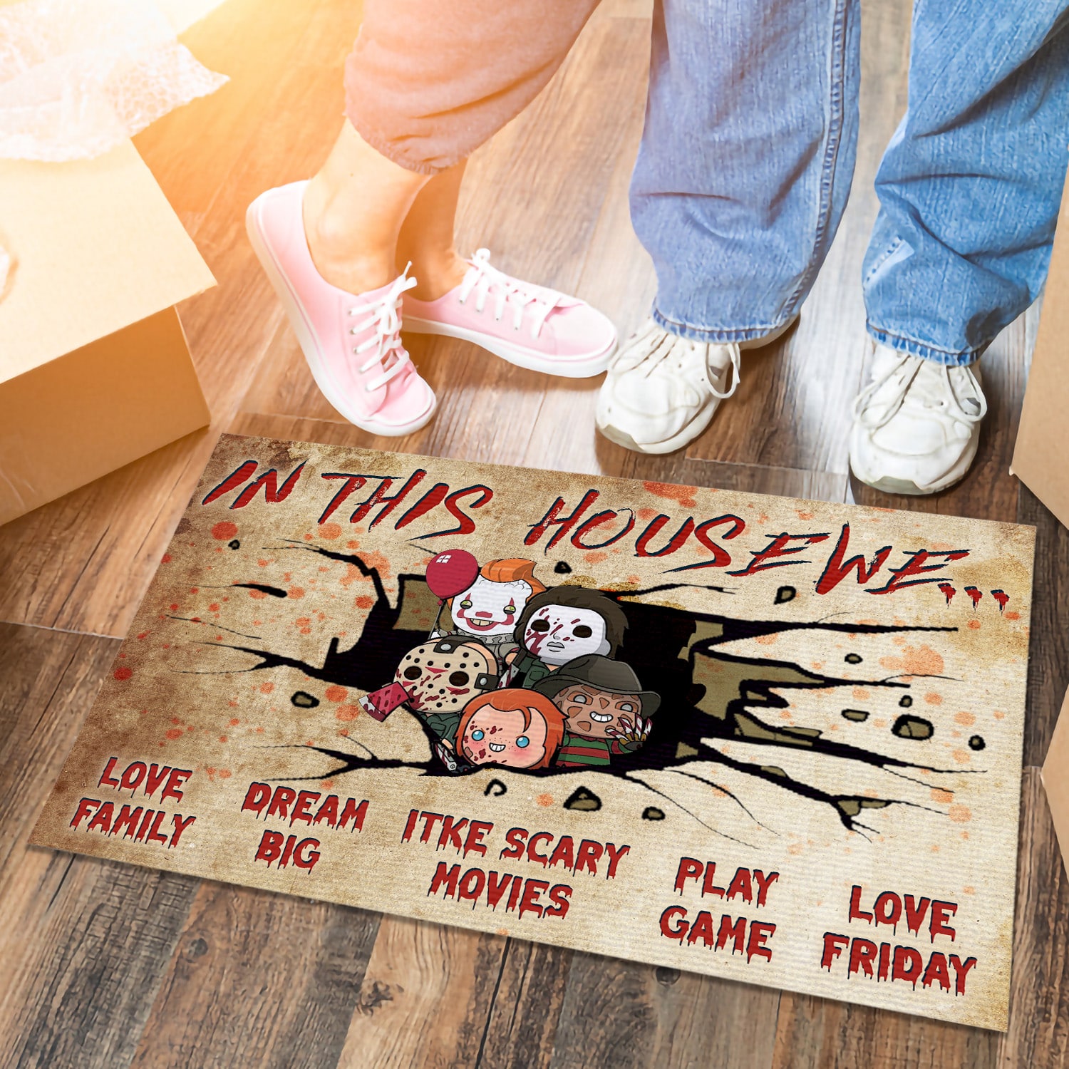 5KT. In This House We Halloween (6) Doormat mockup 6
