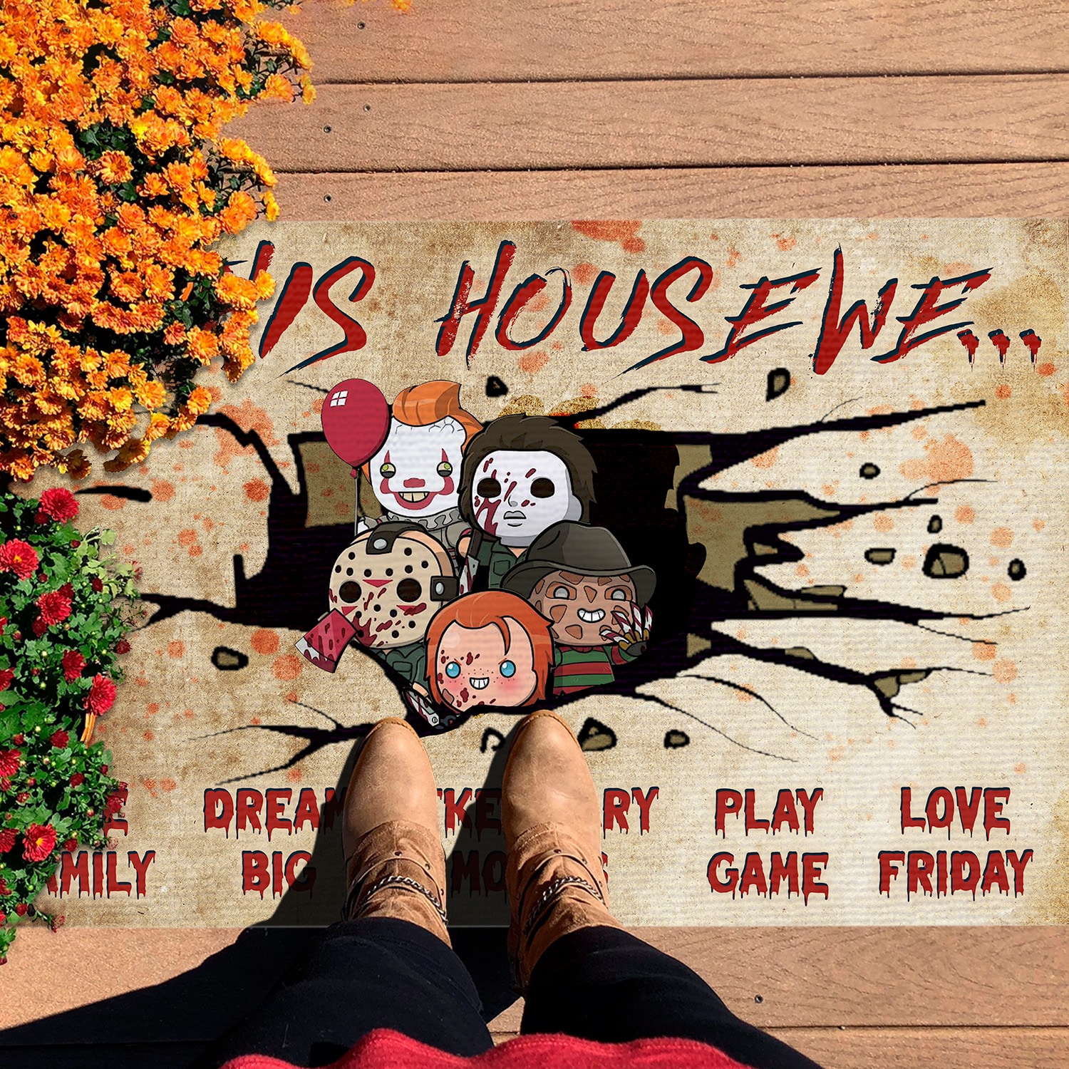 5KT. In This House We Halloween (6) Doormat mockup 7