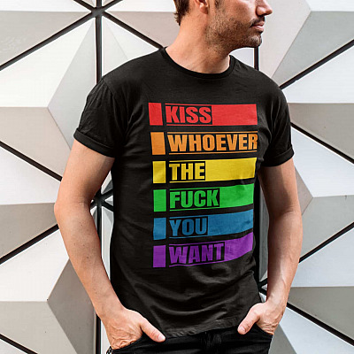 Alternative view of Kiss Whoever The Fuck You Want T-Shirt - Funny Gay Pride T-Shirts - Lgbt Couple T-Shirts