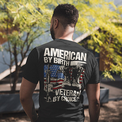Alternative view of American By Birth Veteran By Choice Print On Back Only T-Shirt - V-Neck Shirt